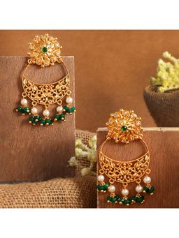Voylla - Abharan Gold Plated Filigree Green Stone Earrings