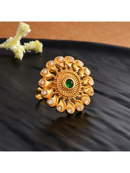 Voylla - Abharan Green Stone Floral Cocktail Ring