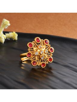 Voylla - Abharan Red Stone Floral Cocktail Ring