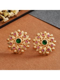 Voylla - Abharan Green and Pink Stones Floral Earrings