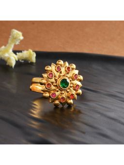 Voylla - Abharan Green Stone Floral Cocktail Ring
