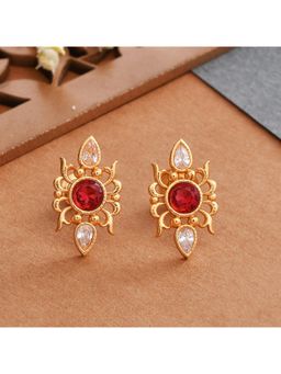 Voylla - Abharan Casual Red Round Cut Stones Stud Earrings