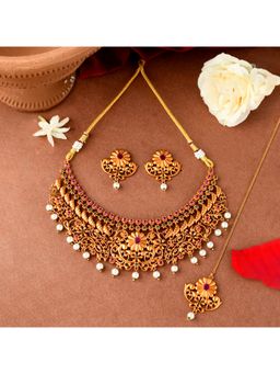 Voylla - Bela Floral Pearl Adorned Necklace Set