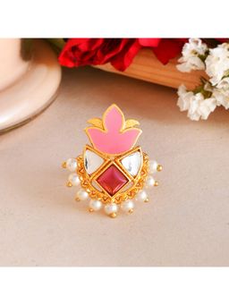 Voylla - Forever More Enamelled Tulip Motif White Pearls Ring