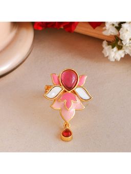 Voylla - Forever More Tulip Enamelled Pink Stone Ring