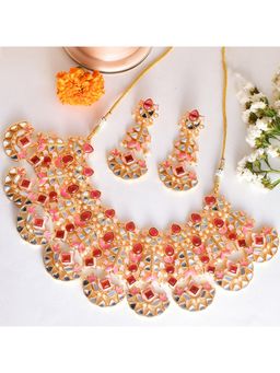 Voylla - Forever More Pink Stones and Pearls Enamelled Opulent Jewellery Set