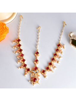 Voylla - Forever More Pink Beaded Lotus Matha Patti