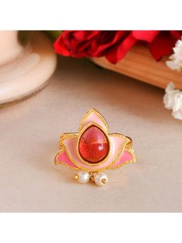 Voylla - Forever More Floral Pink Stone and Pearls Ring