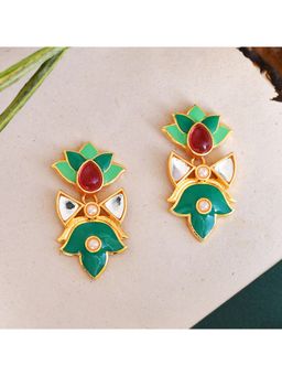 Voylla - Forever More Enamelled Green Stone Earrings