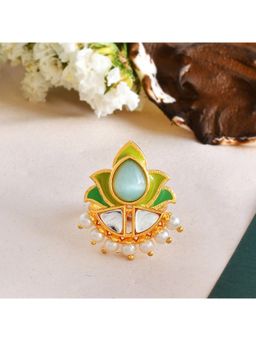 Voylla - Forever More Floral Green Stone Enamelled Cocktail Ring