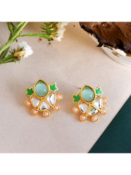 Voylla - Forever More Enamelled Green Stone and Pearls Earrings