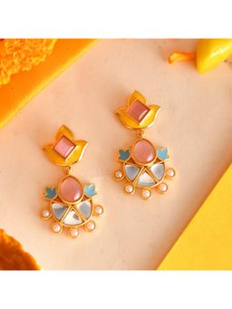 Voylla - Forever More Yellow Blue Lotus Drop Earrings