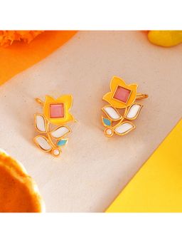 Voylla - Forever More Pink Stone and Pearl Floral Earrings