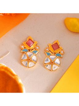 Voylla - Forever More Floral Pink Stone and Pearl Earrings