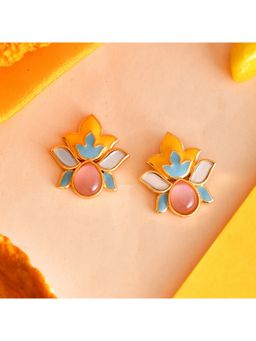 Voylla - Forever More Yellow and Blue Lotus Earrings