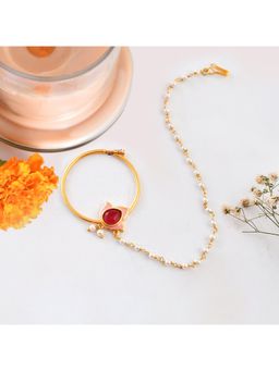 Voylla - Forever More Tulip Motif White Pearls Non-Piercing Nose Ring