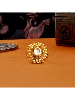 Voylla - Veerangana Gold Plated Oval Cut Kundan Ring