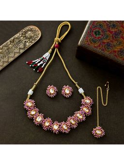 Voylla - Veerangana Pink Pearls and Kundan Studded Maang Tika Set