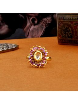 Voylla - Veerangana Gold Plated Blush Pink Pearls and Oval Cut Kundan Ring