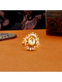 Voylla - Veerangana Peach Pearls and Kundan Studded Ring