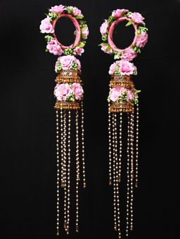 AG'S - Swara Baby Pink Floral With Pearl Hanging Kalire