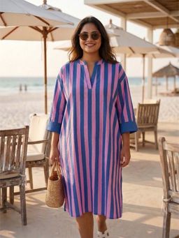 Qurvii - Pink and Blue Stripe Cotton Dress