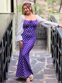 Tandul - Women Purple Polka Dot Dress With Puff Sleeves