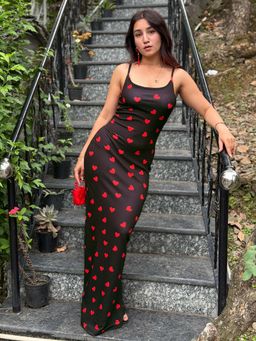 Tandul - Red Heart Printed Bodycon Dress