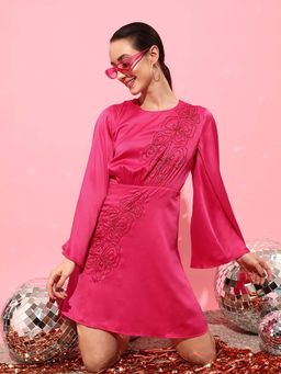 STREET 9 - Pink Flared Sleeves Satin Dress