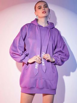 STREET 9 - Lavender Hooded Printed Fleece Dress