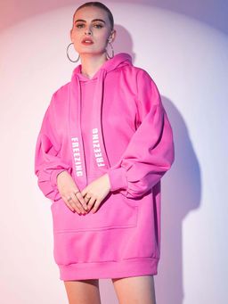 STREET 9 - Pink Hooded Printed Fleece Dress