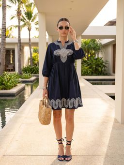 ZUMMER - Navy and White Embroidered Mini Dress