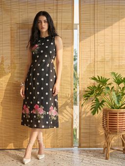 ZUMMER - Black Polka Dot Printed Cut Out Dress