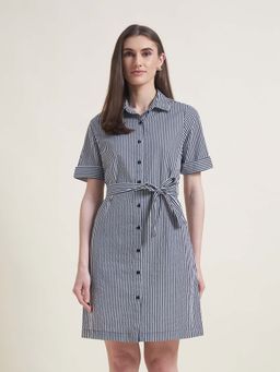 Beatnik - Navy and White Collared Mini Dress
