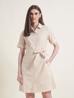 Beatnik - Cream and White Collared Mini Dress