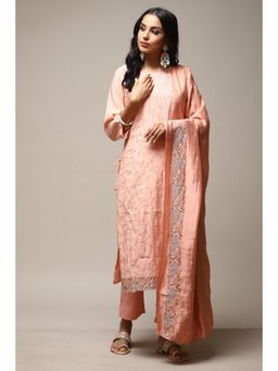 Biba - Orange Silk Blend Unstitched Suit (Set of 3)