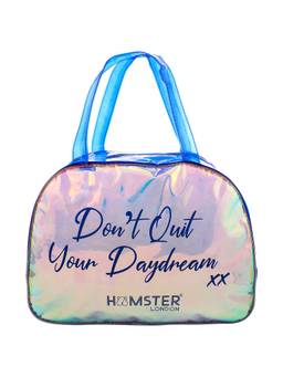 Hamster London - Women Blue Typography Pu Tote Bag