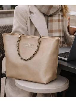 Hamster London - Women Gold Solid/Plain PU Tote Bag