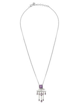 Tribe Amrapali - Sterling Silver Amethyst Square Drop Pendant Necklace