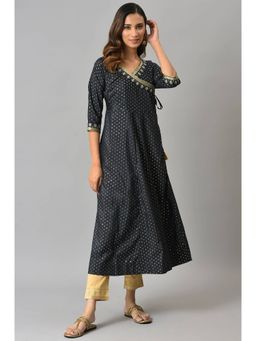 Aurelia - Women Navy Blue Festive Geometric Print Viscose Blend Kurta