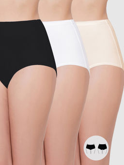Wacoal - Cotton Brief Panty Black,white & Beige High Waist High Coverage Solid Panty (Pack of 3)