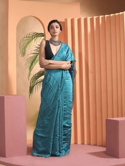 Beatitude - Blue Handloom Resham Matka Saree with Stone with Unstitched Blouse