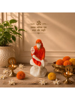 eCraftIndia - Sai Baba Idol Marble Finish Murti Orange White Decor Showpiece