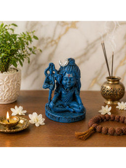 eCraftIndia - Meditating Lord Shiva Idol Blue Shiv Murti Trishul Showpiece Decor