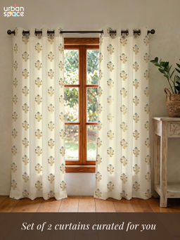 Urban Space - Zari Mohar Blue Cotton Foil Curtains (Pack of 2)