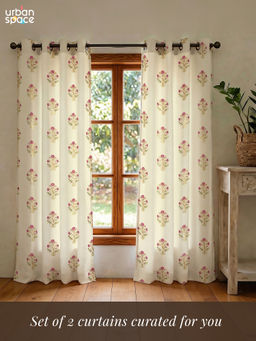 Urban Space - Zari Mohar Pink Cotton Foil Curtains (Pack of 2)