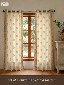 Urban Space - Zari Buta Brown Cotton Foil Curtains (Pack of 2)