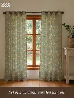 Urban Space - Zari Baagh Sage Green Cotton Foil Curtains (Pack of 2)