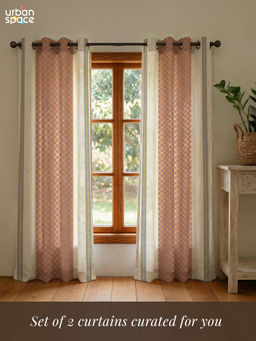 Urban Space - Zari Jaal Dusty Pink Cotton Foil Curtains (Pack of 2)
