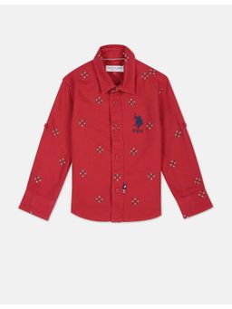 U.S. POLO ASSN. - Convertible Sleeve All Over Brand Print Shirt